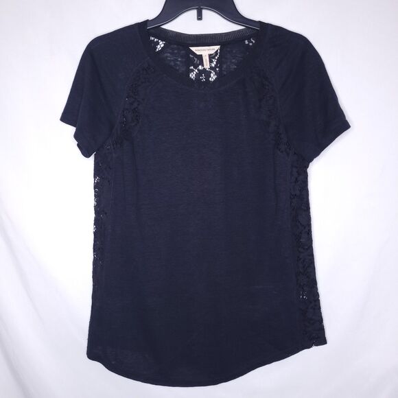 Rebecca Taylor Top Small Black Linen Lace Knit Floral - Picture 1 of 13